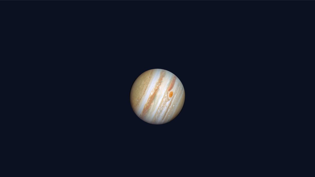 The NowSky sky view zoomed in on Jupiter, showing the Great Red Spot and the cloud belts