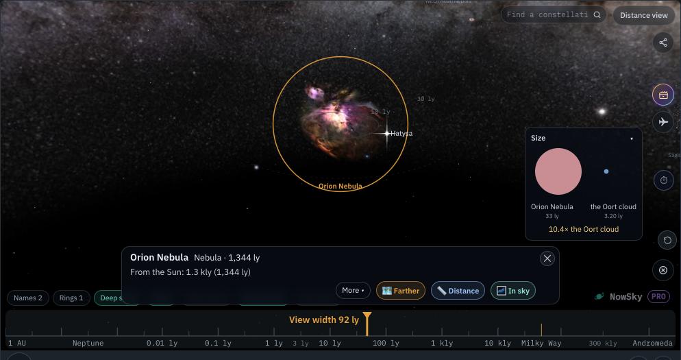 NowSky simulator view — Orion Nebula