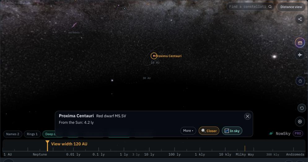 NowSky simulator view — Proxima Centauri
