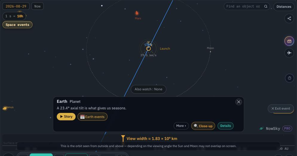 NowSky simulator view — Roman Space Telescope launch